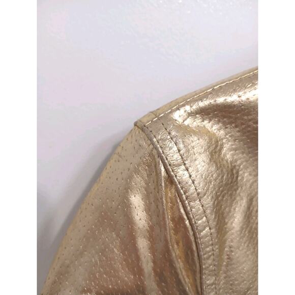 Designer Vintag 80s GOLD Metallic Leather Moto Jacket Sz 10 Short Punk Rock Glam - Picture 13 of 16